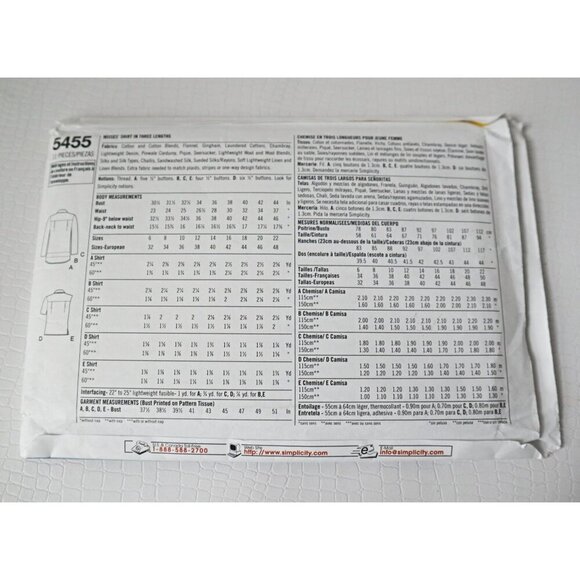 Simplicity 5455 Sewing Pattern Misses' Shirt Blouse 3 Variations Size 14 18 20 2 - Picture 4 of 4